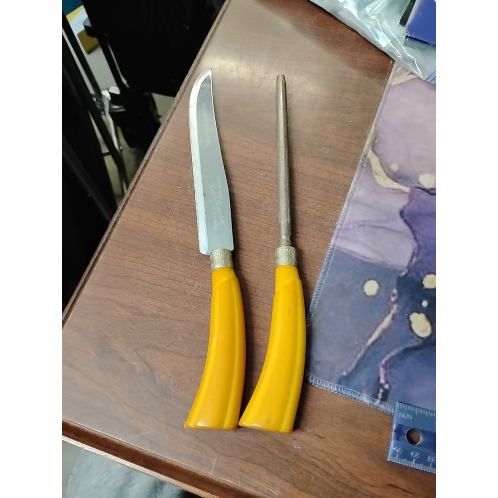 2 Piece Bakelite 13" Carving Set w/ Knife and Sharpening Hone England